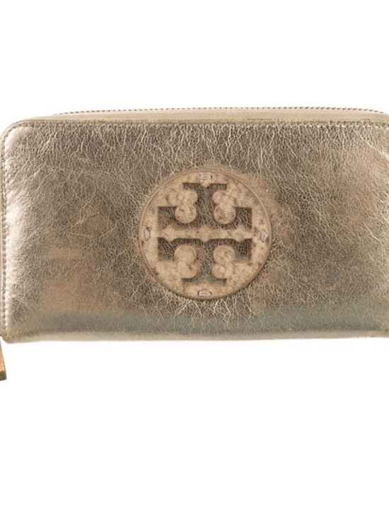 Tory Burch Handbags - Tory Burch Metallic Gold Logo Zip Wallet